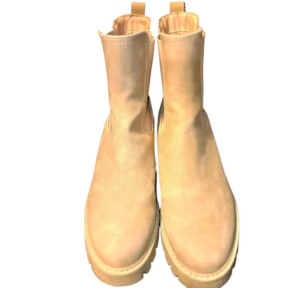 ZBY 11 Cream Women's Combat Ankle Boots 3 Inch High Heel Shoe Chunky - Picture 3 of 8